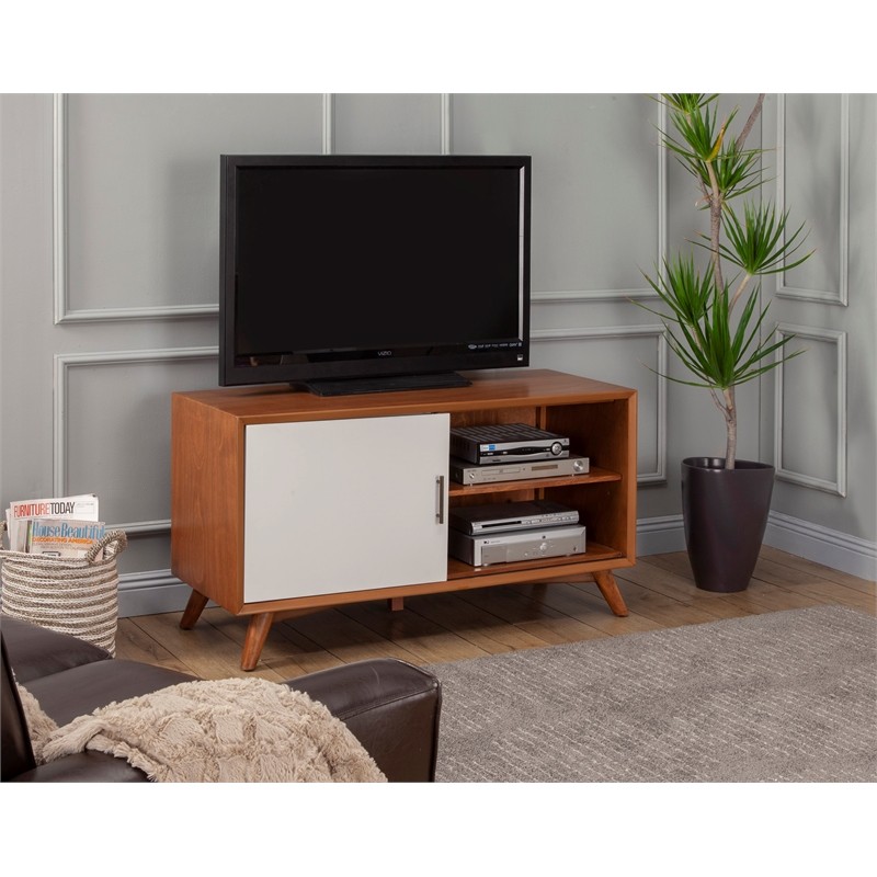 Alpine Furniture Flynn Small Wood TV Console in Acorn (Brown)-White