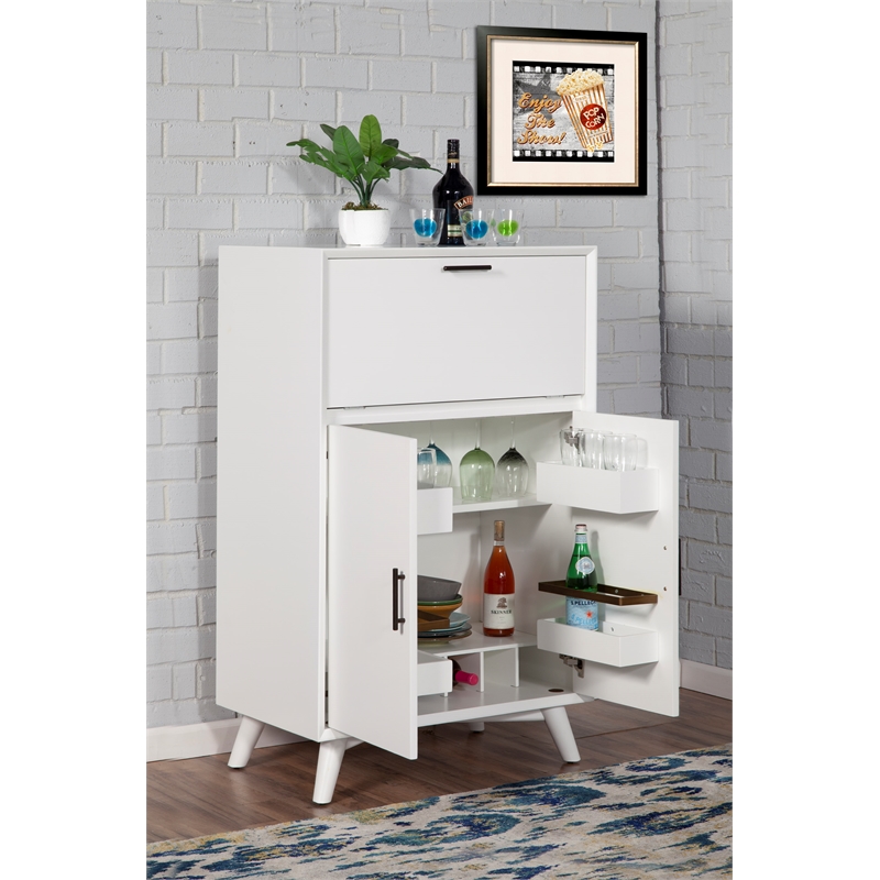 Alpine Furniture Flynn Large Wood Bar Cabinet in White