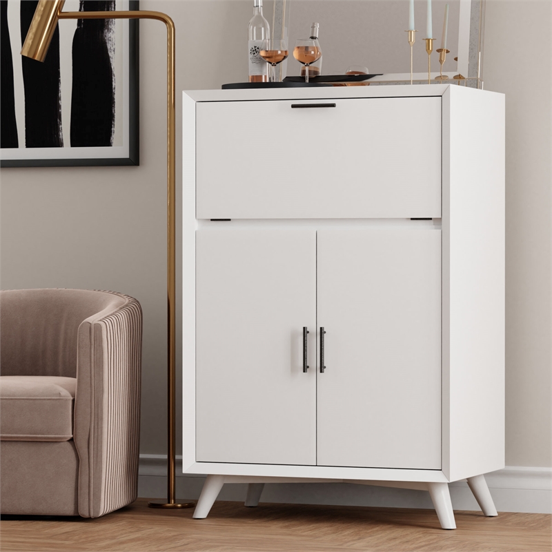 Alpine Furniture Flynn Large Wood Bar Cabinet in White