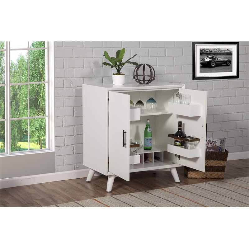 Alpine Furniture Flynn Small Wood Bar Cabinet in White