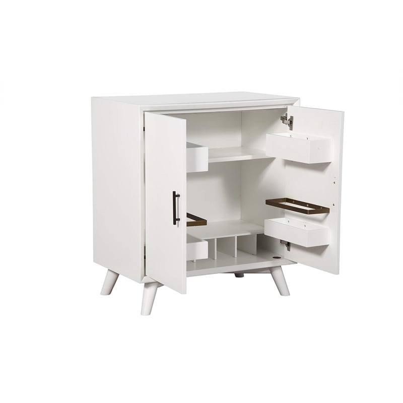 Alpine Furniture Flynn Small Wood Bar Cabinet in White