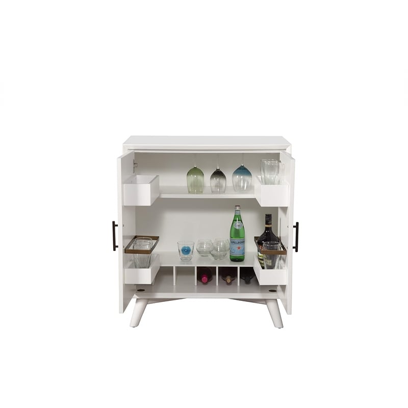 Alpine Furniture Flynn Small Wood Bar Cabinet in White