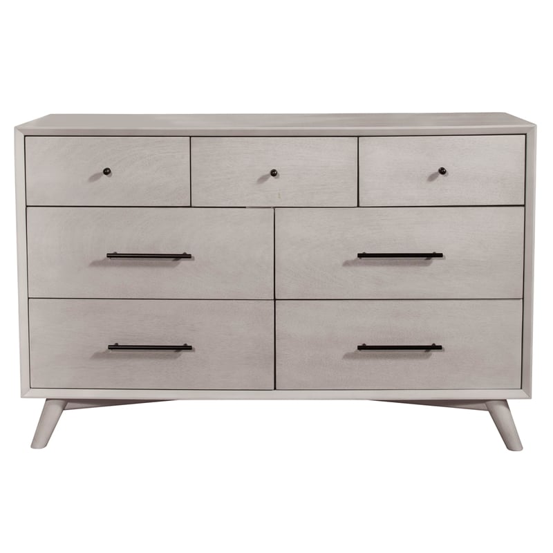 Alpine Furniture Flynn Mid Century Modern Wood 7 Drawer Dresser in Gray