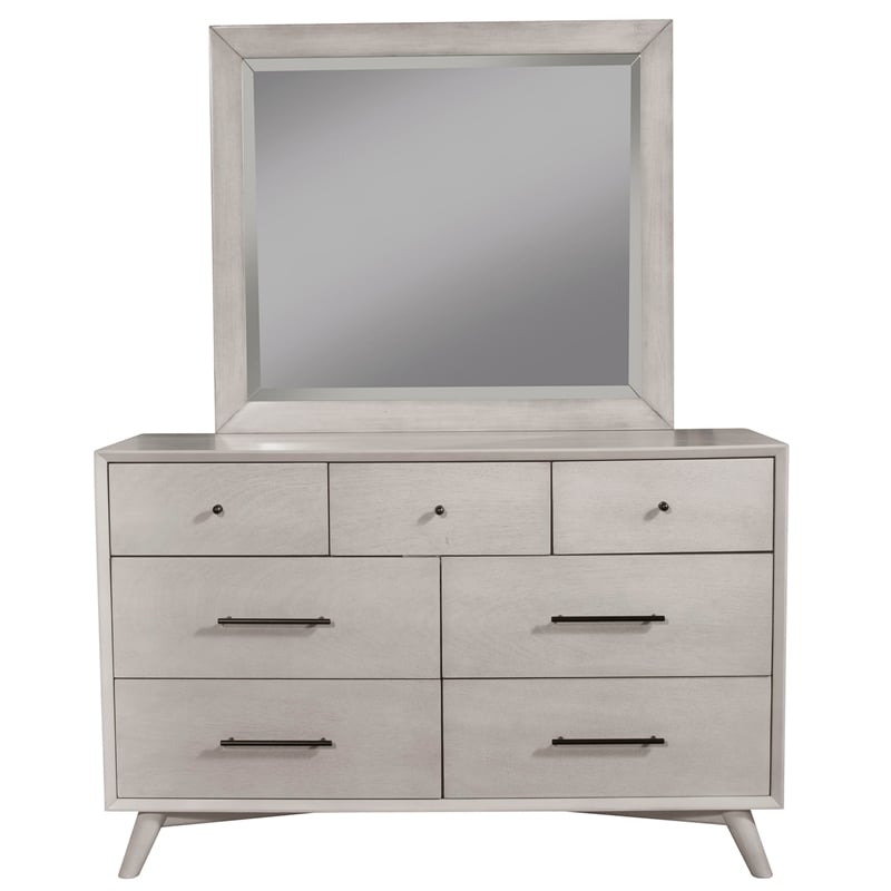 Alpine Furniture Flynn Mid Century Modern Wood 7 Drawer Dresser in Gray