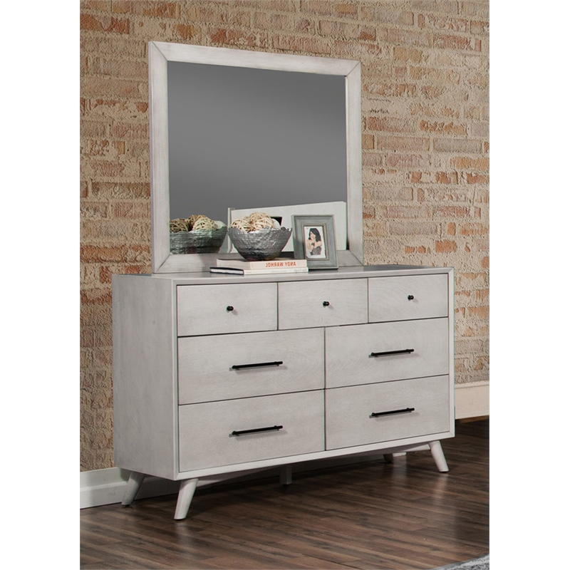 Alpine Furniture Flynn Mid Century Modern Wood Bedroom Mirror in Gray