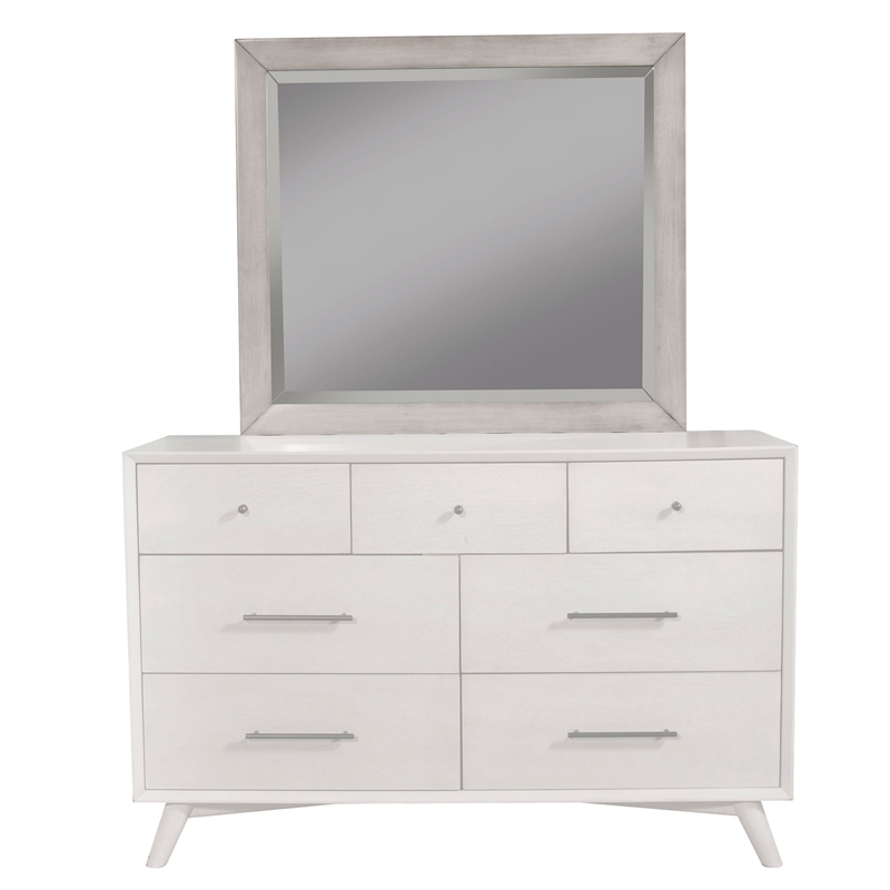 Alpine Furniture Flynn Mid Century Modern Wood Bedroom Mirror in Gray