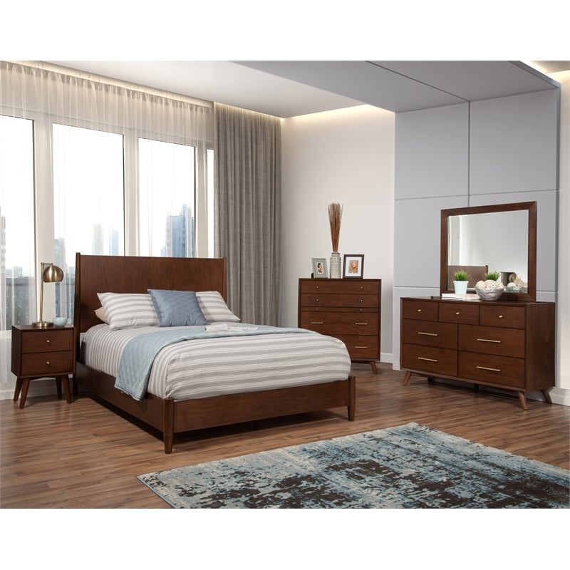 Alpine Furniture Flynn Mid Century California King Panel Bed in Walnut