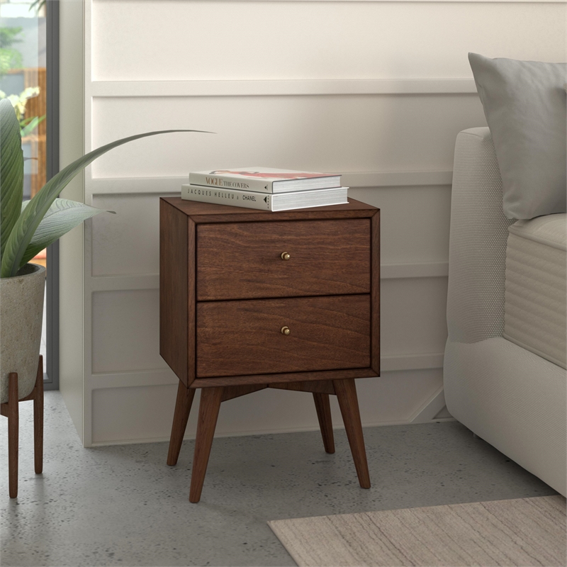Alpine Furniture Flynn Mid Century Wood 2 Drawer Nightstand in Walnut (Brown)