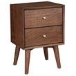 Alpine Furniture Flynn Mid Century Wood 2 Drawer Nightstand in Walnut (Brown)