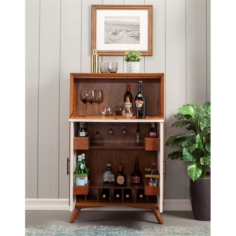 Alpine Furniture Flynn Large Wood Bar Cabinet in Acorn-White