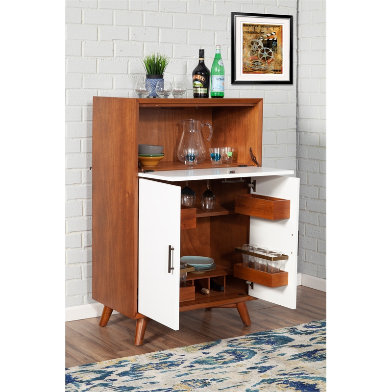 Alpine Furniture Flynn Large Wood Bar Cabinet in Acorn-White