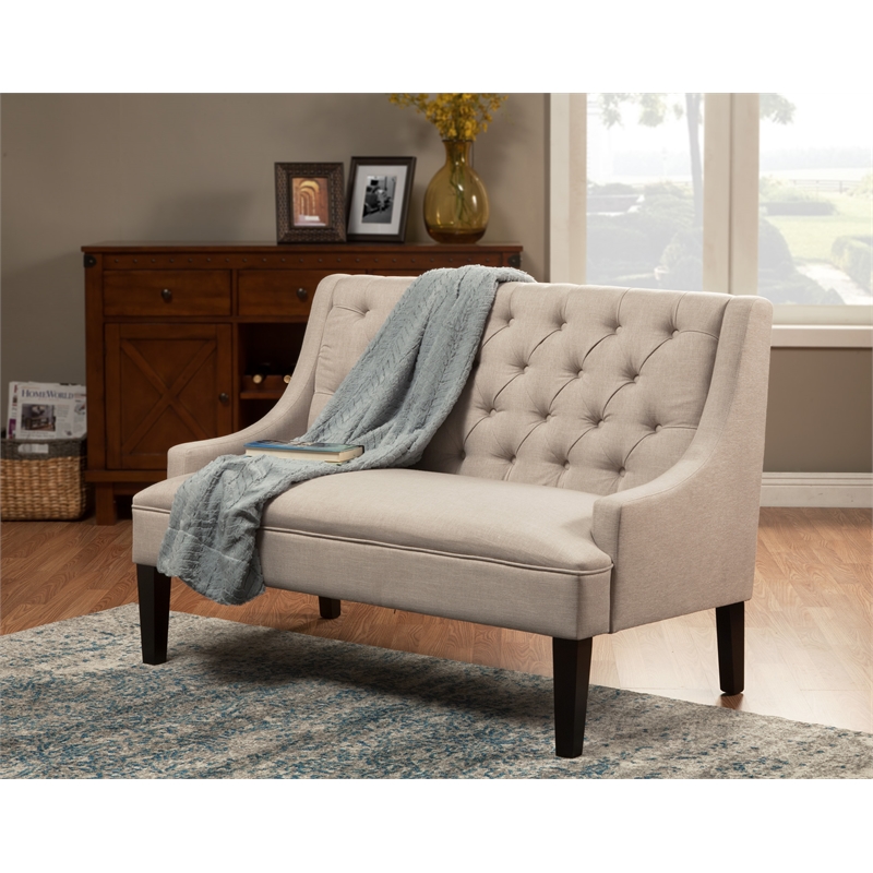 Alpine Furniture Posh Upholstered Bench in Light Gray-Dark Brown