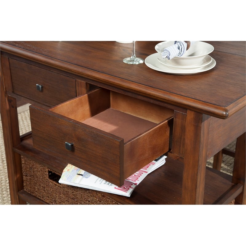 Alpine Furniture Caldwell Wood Kitchen Cart in Antique Cappuccino Brown