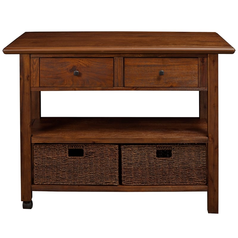 Alpine Furniture Caldwell Wood Kitchen Cart in Antique Cappuccino Brown