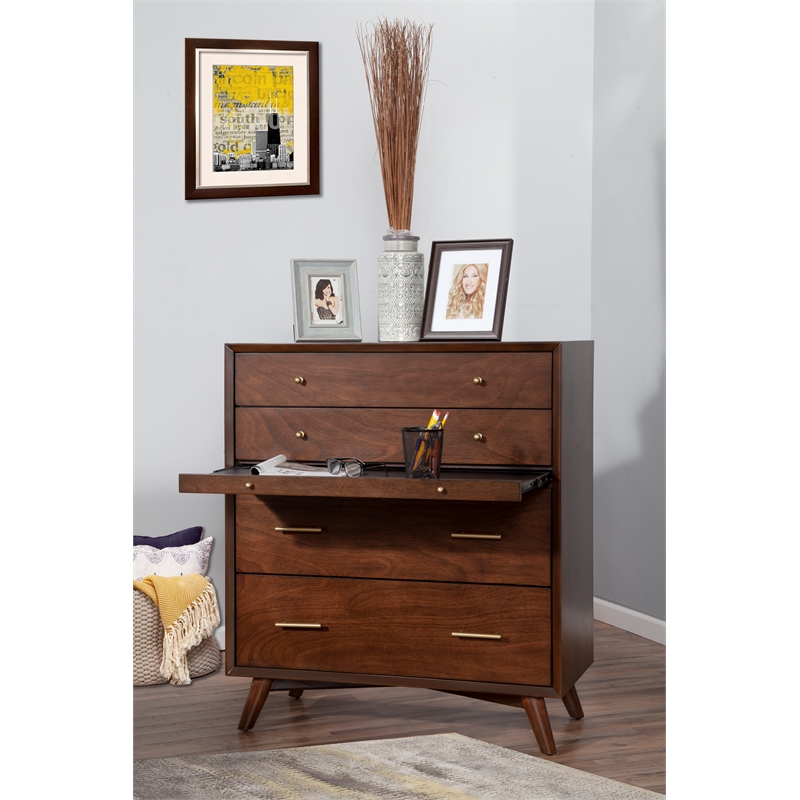 Alpine Furniture Flynn Mid Century 4 Drawer Accent Chest in Walnut (Brown)