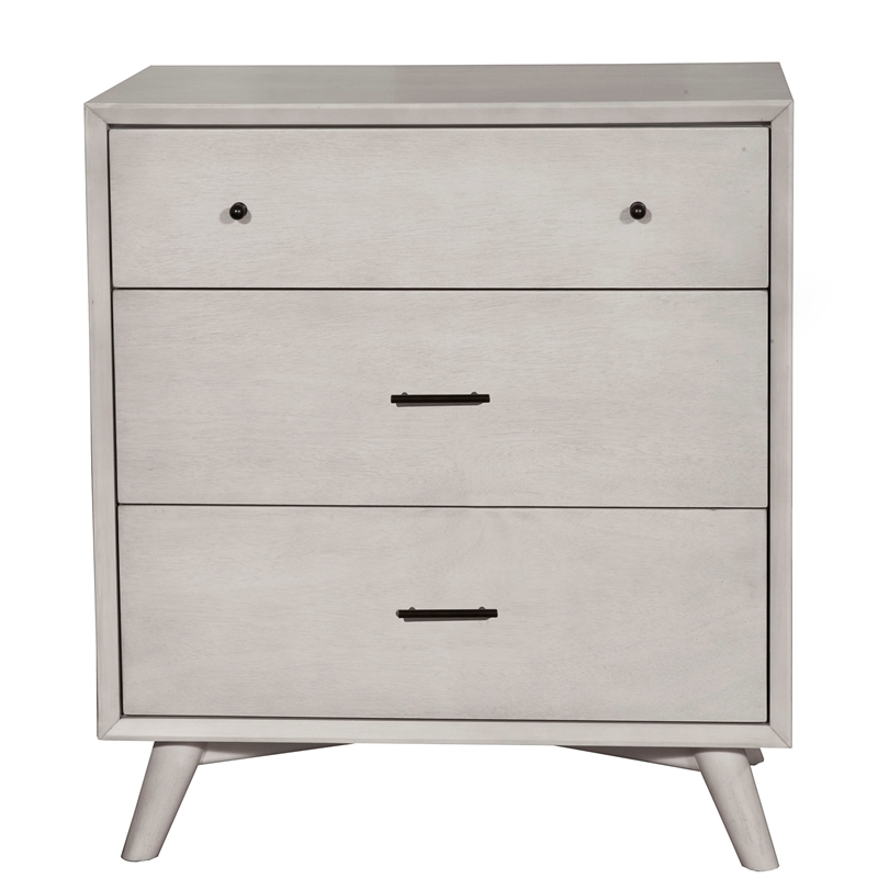 Alpine Furniture Flynn Mid Century Modern Wood 3 Drawer Accent Chest in Gray