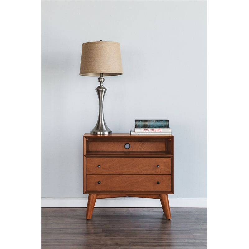 Alpine Furniture Flynn Large Wood 2 Drawer Nightstand in Chestnut (Brown)