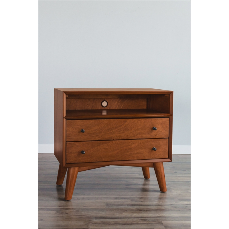 Alpine Furniture Flynn Large Wood 2 Drawer Nightstand in Chestnut (Brown)
