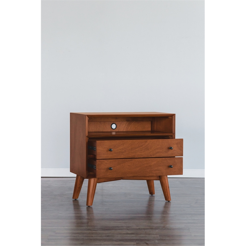 Alpine Furniture Flynn Large Wood 2 Drawer Nightstand in Chestnut (Brown)