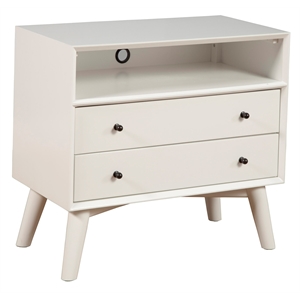 alpine furniture flynn wood large wood 2 drawer nightstand in white