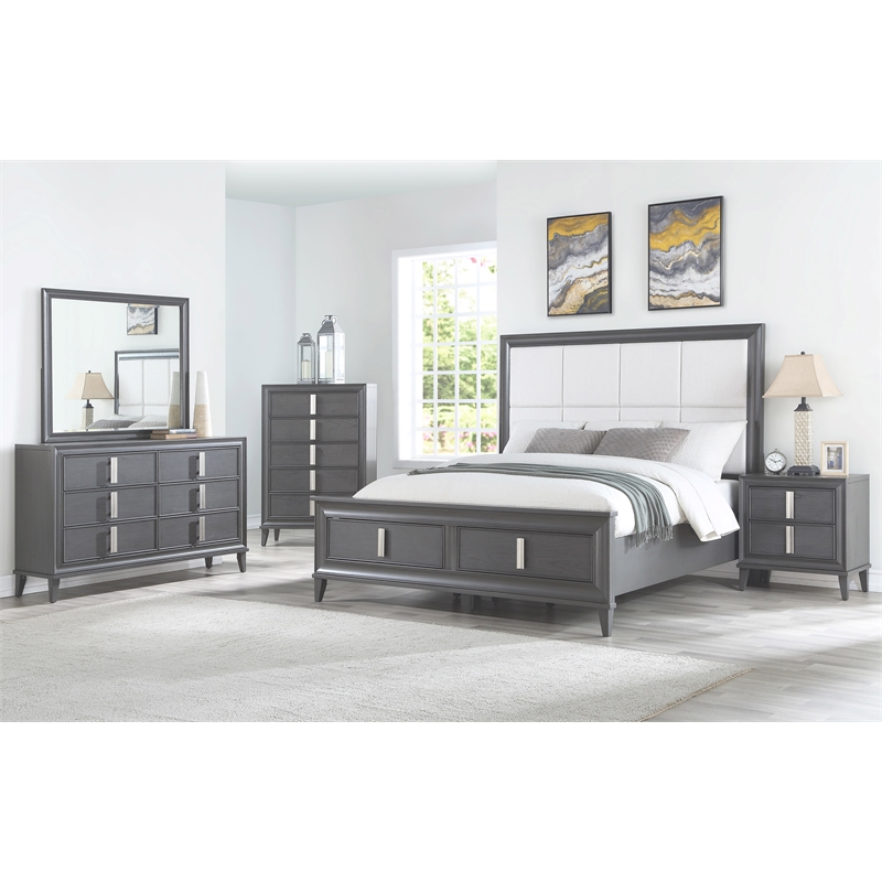 Alpine Furniture Lorraine Wood 6 Drawer Dresser in Dark Gray