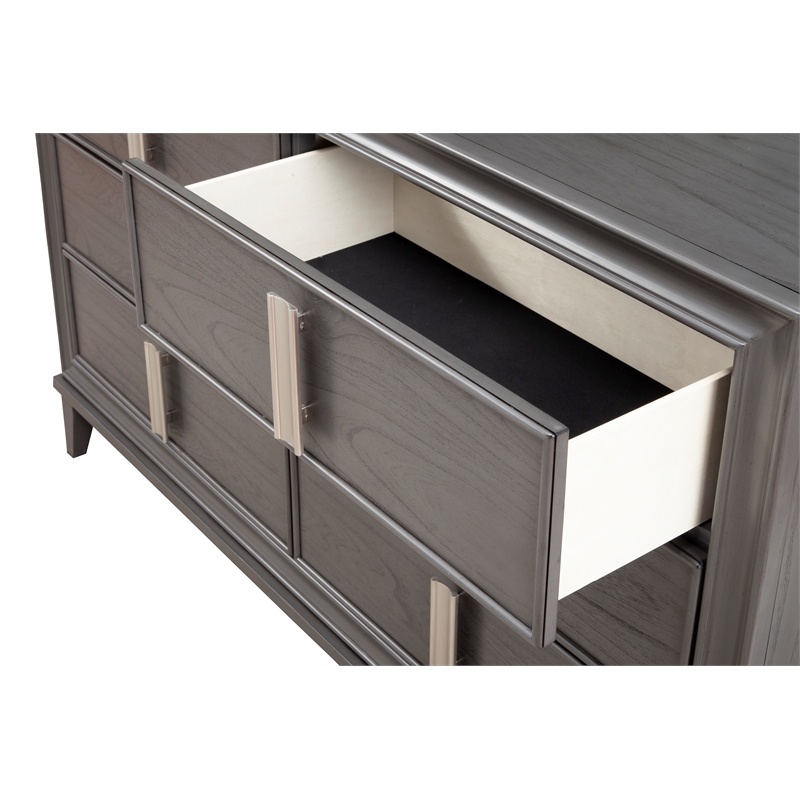 Alpine Furniture Lorraine Wood 6 Drawer Dresser in Dark Gray
