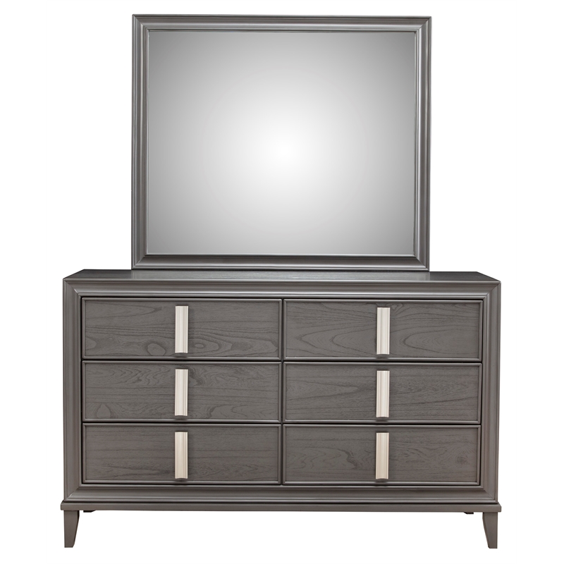 Alpine Furniture Lorraine Wood 6 Drawer Dresser in Dark Gray