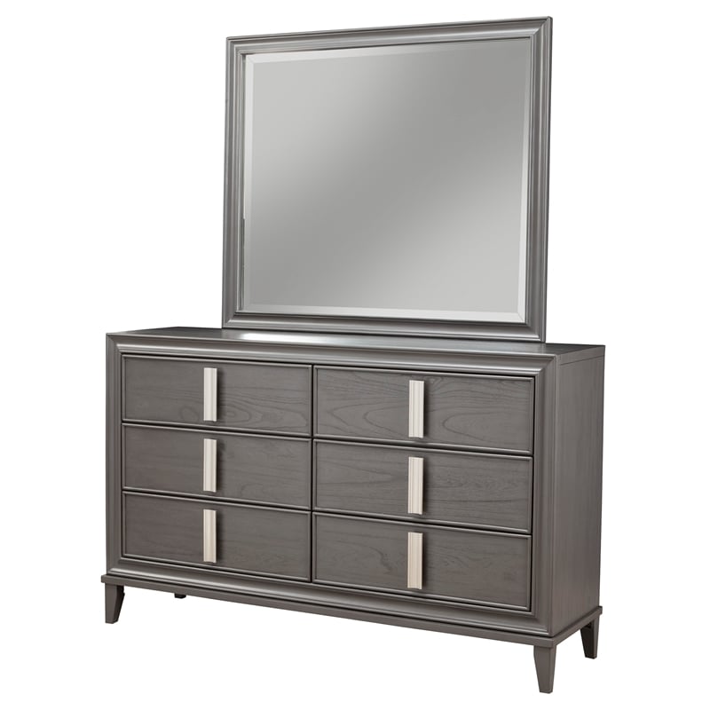 Alpine Furniture Lorraine Wood 6 Drawer Dresser in Dark Gray