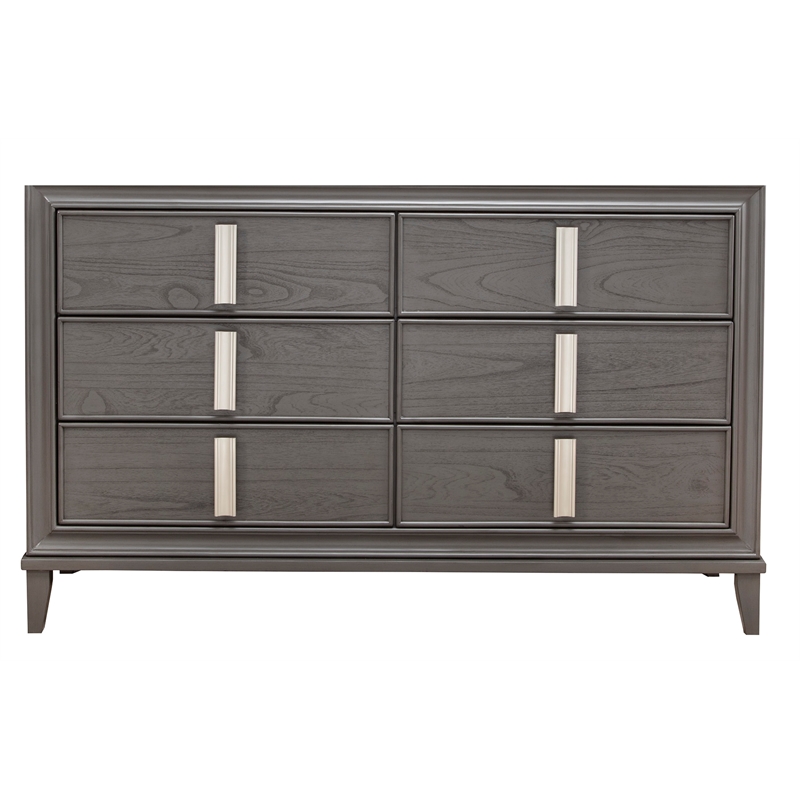 Alpine Furniture Lorraine Wood 6 Drawer Dresser in Dark Gray