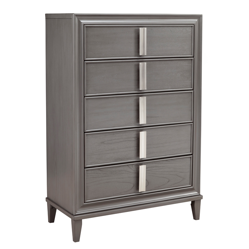 Alpine Furniture Lorraine Wood 5 Drawer Chest in Dark Gray