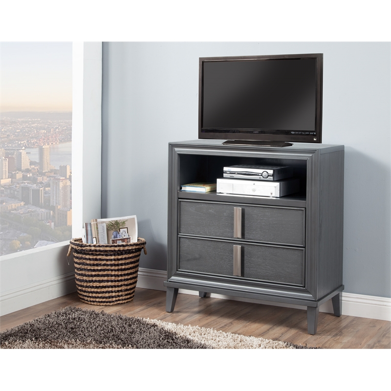 Alpine Furniture Lorraine 35.5 in. W Wood 2 Drawer TV Media Chest in Dark Gray