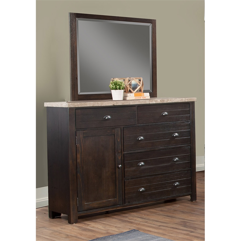 Alpine Furniture Shutter Wood 5 Drawer Dresser with in Charcoal