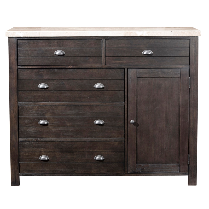 Alpine Furniture Shutter Wood 5 Drawer Dresser with in Charcoal