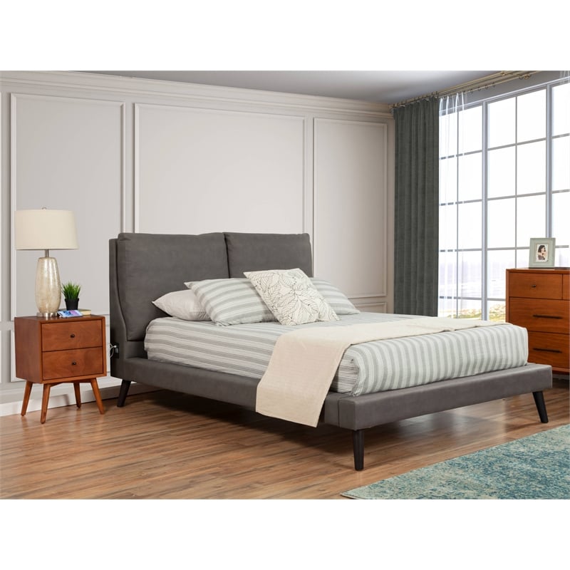 Alpine Furniture Gabriela Queen Upholstered Platform Bed in Gray