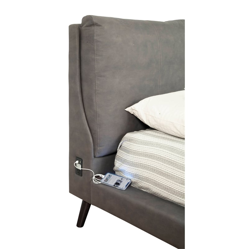 Alpine Furniture Gabriela California King Upholstered Platform Bed in Gray