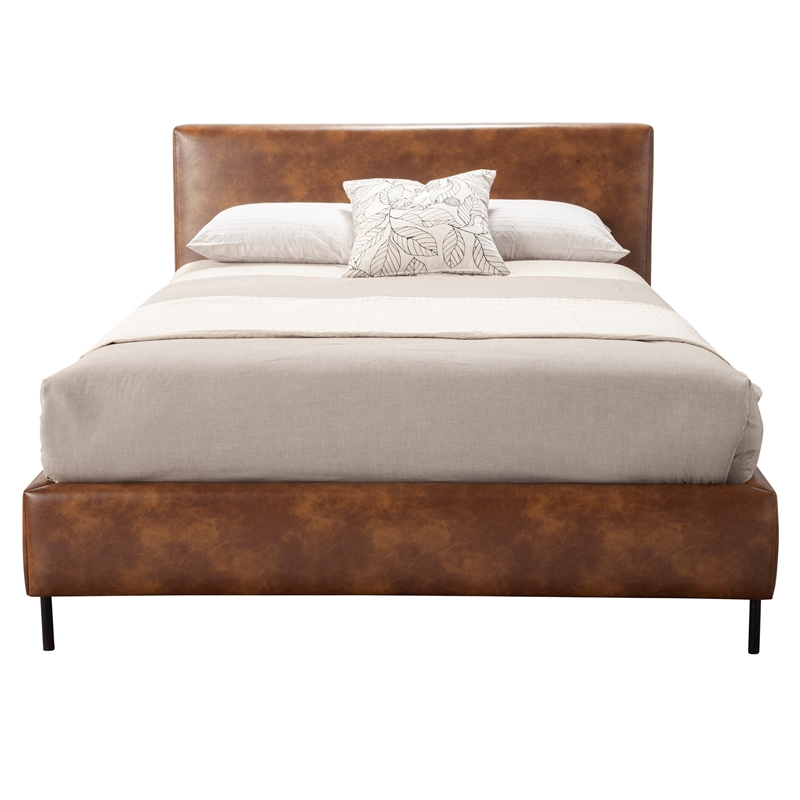 Sophia Queen Faux Leather Upholstered Platform Bed in Brown