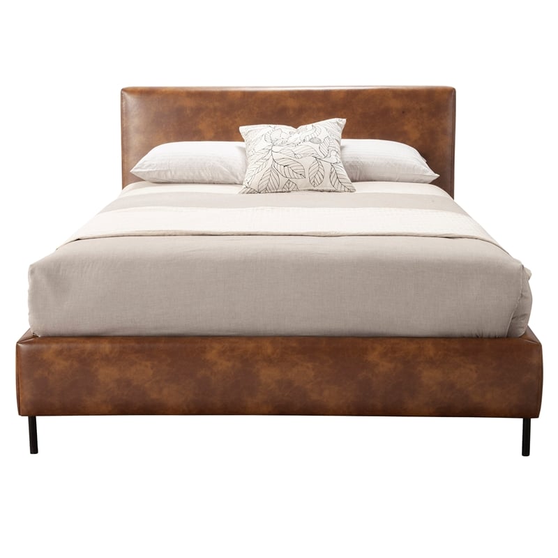 Sophia California King Faux Leather Upholstered Platform Bed in Brown