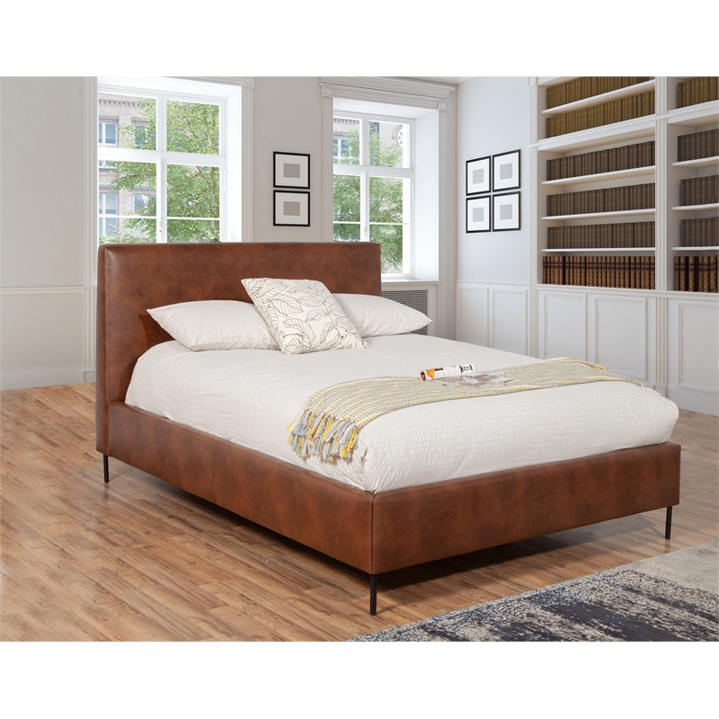 Sophia Full Faux Leather Upholstered Platform Bed in Brown
