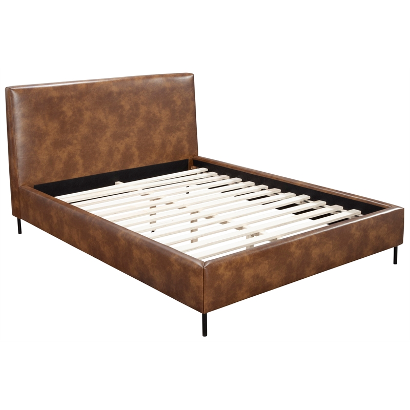 Sophia Full Faux Leather Upholstered Platform Bed in Brown