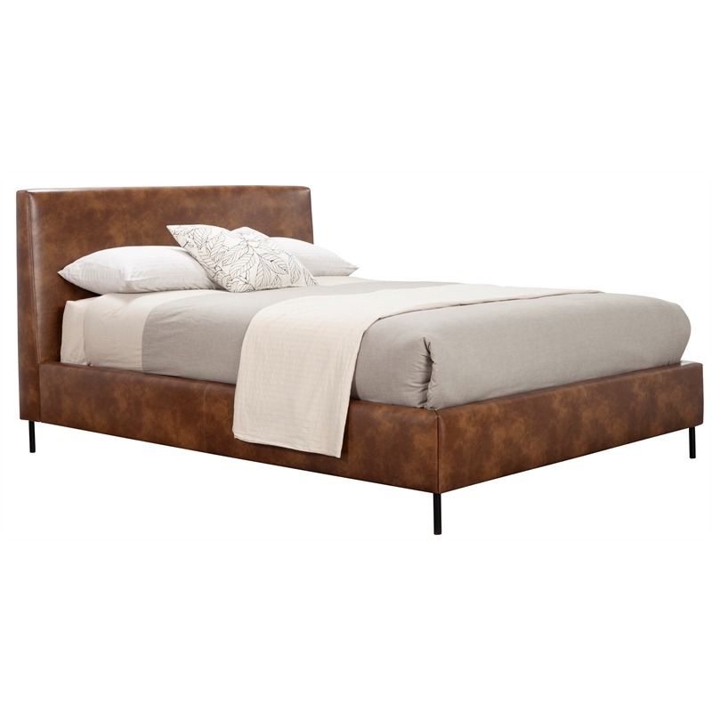Sophia Full Faux Leather Upholstered Platform Bed in Brown