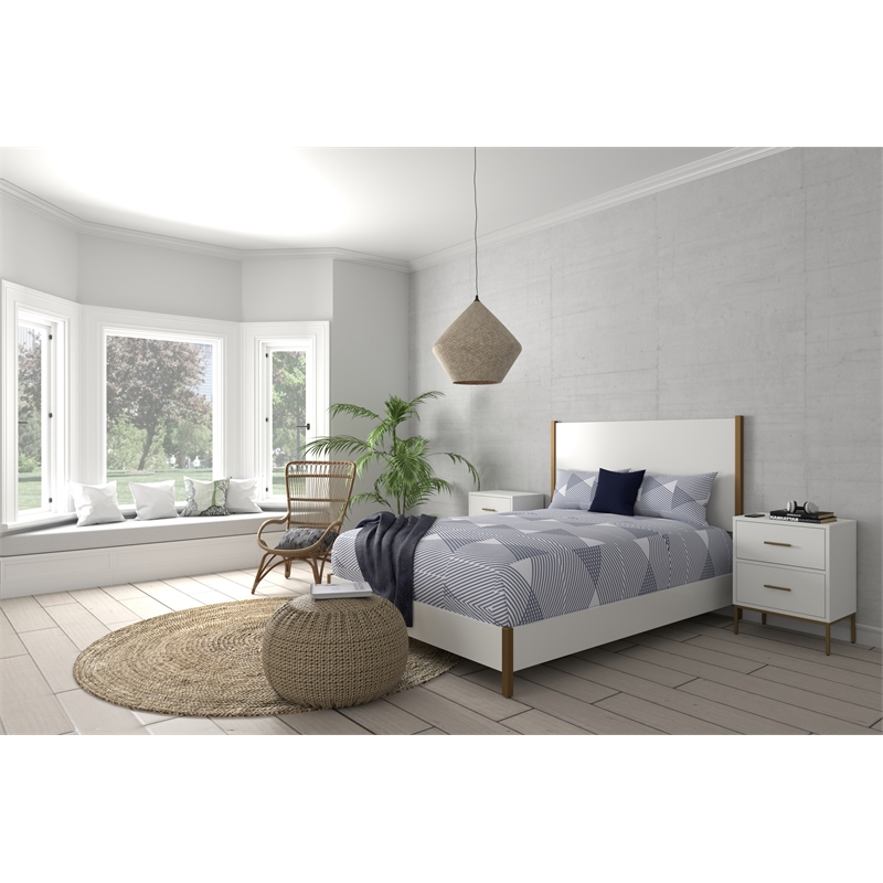 Alpine Furniture Madelyn California King Wood Panel Bed in White