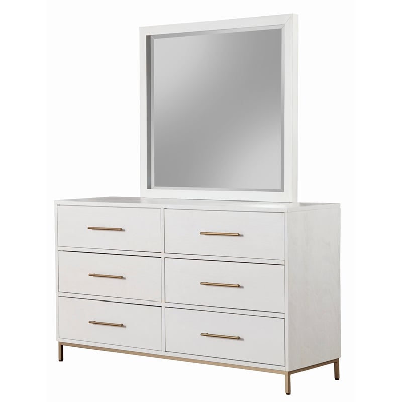 Alpine Furniture Madelyn Six Drawer Wood Dresser in White