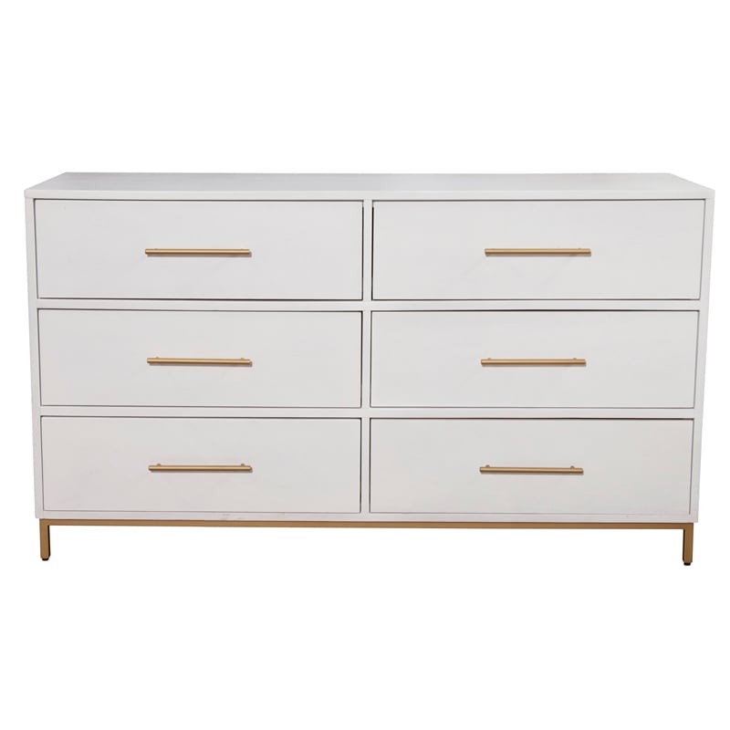 Alpine Furniture Madelyn Six Drawer Wood Dresser in White