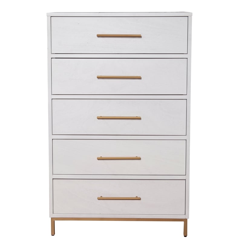 Alpine Furniture Madelyn Five Drawer Wood Chest in White