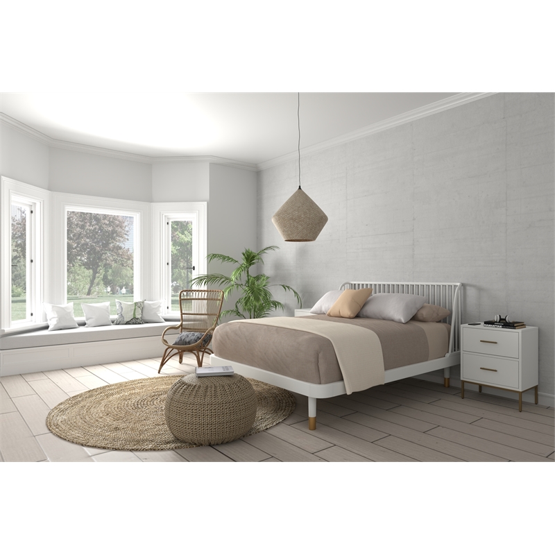 Alpine Furniture Madelyn Queen Slat Back Wood Platform Bed in White