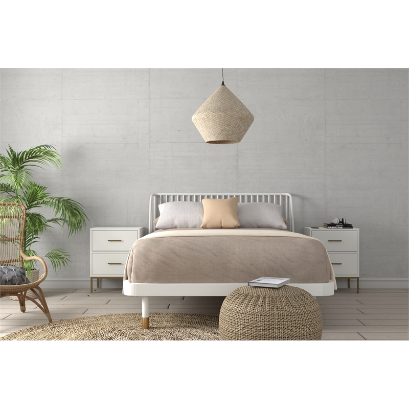 Alpine Furniture Madelyn Queen Slat Back Wood Platform Bed in White