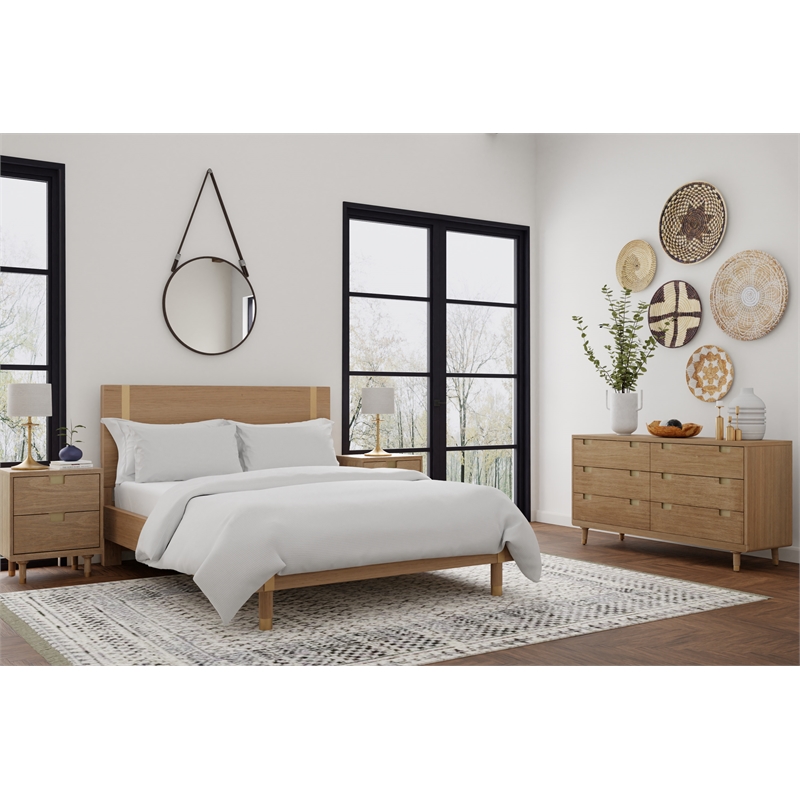 Alpine Furniture Queen Wood Platform Bed in Sand (Beige)
