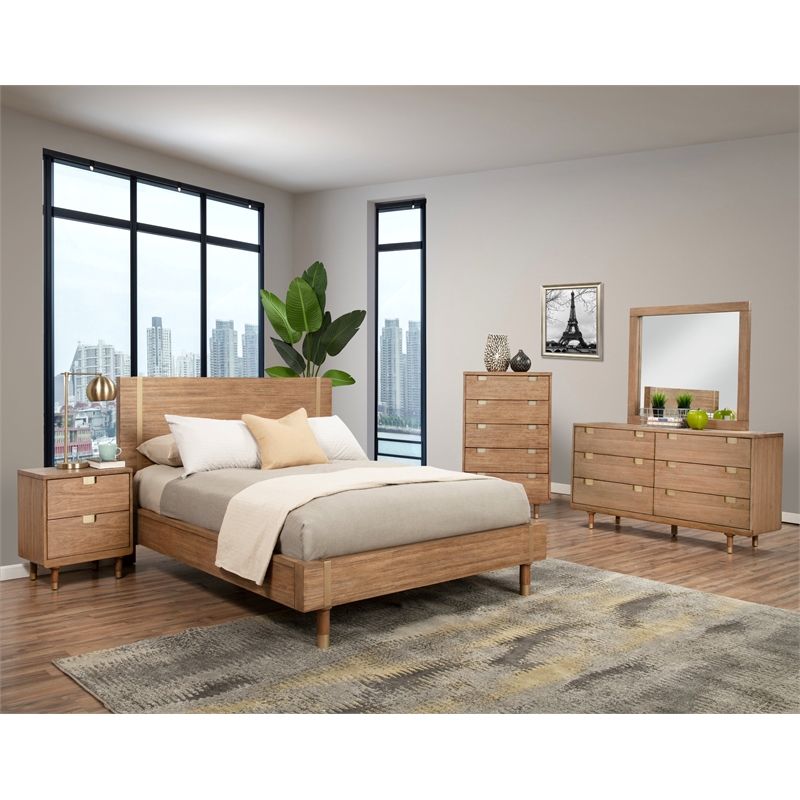 Alpine Furniture Eaton Standard King Wood Platform Bed in Sand (Beige)