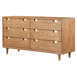 alpine furniture easton six drawer wood dressser in sand (beige)