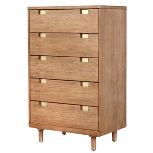 alpine furniture easton five drawer wood chest in sand (beige)